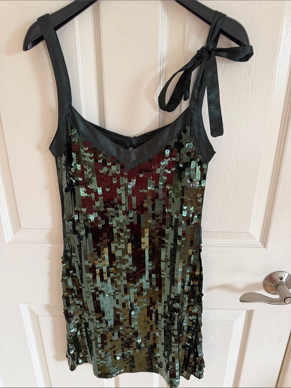 Mango Sequin Tie-Shoulder Cocktail Dress in Green